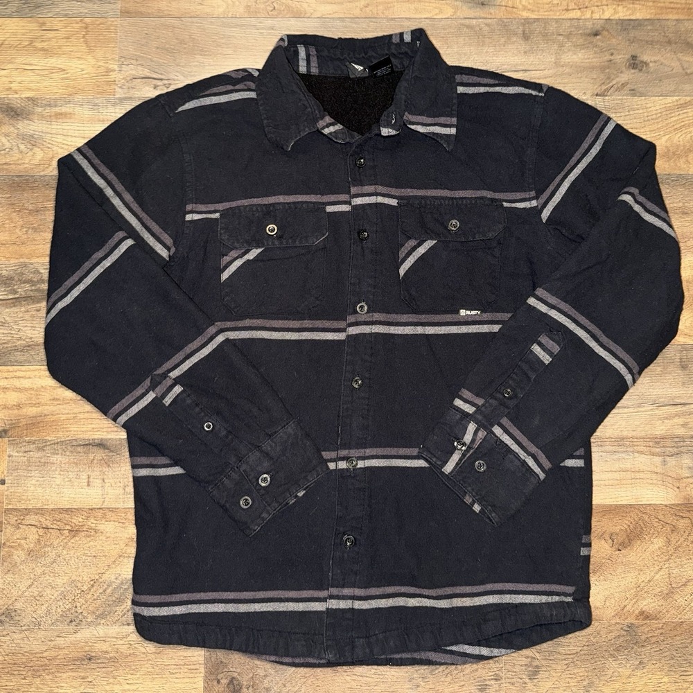 Rusty Flannel Shirt - Medium - Sherpa Lined Chest - Black